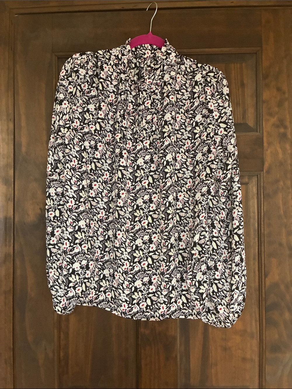 Womens Black Floral Midi Skirt with Pink Accents